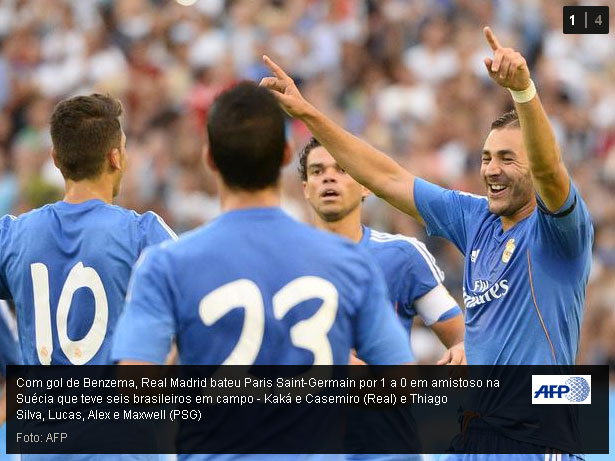 Benzema comemora seu gol pelo Real Madrid1x0PSG