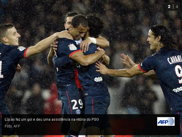 Lucas, jogador do PSG, comemora seu 2º gol muito emocionado no jogo PSG 4X0  Lorient