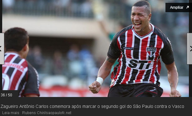 O zagueiro Antonio Carlos do spfc comemora seu gol Vasco0x2São Paulo
