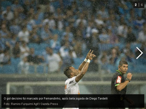 Fernandinho, jogador do Atlético-MG, comemora seu gol: Grêmio0x1Atlético-MG