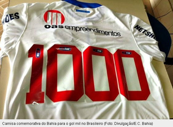 Camisa comemorativa do milésimo gol do Bahia no Campeonato Brasileiro