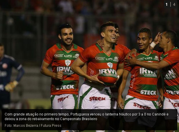 Jogadores da Portuguesa comemoram gol: Portuguesa3x0Nautico