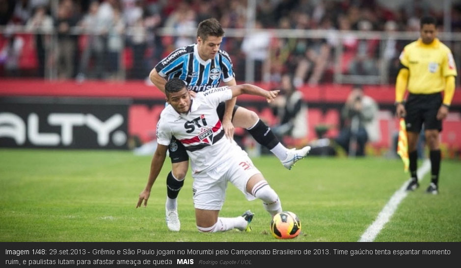 Grêmio e São Paulo jogam no Morumbi pelo Campeonato Brasileiro de 2013. Time gaúcho tenta espantar momento ruim, e paulistas lutam para afastar ameaça de queda