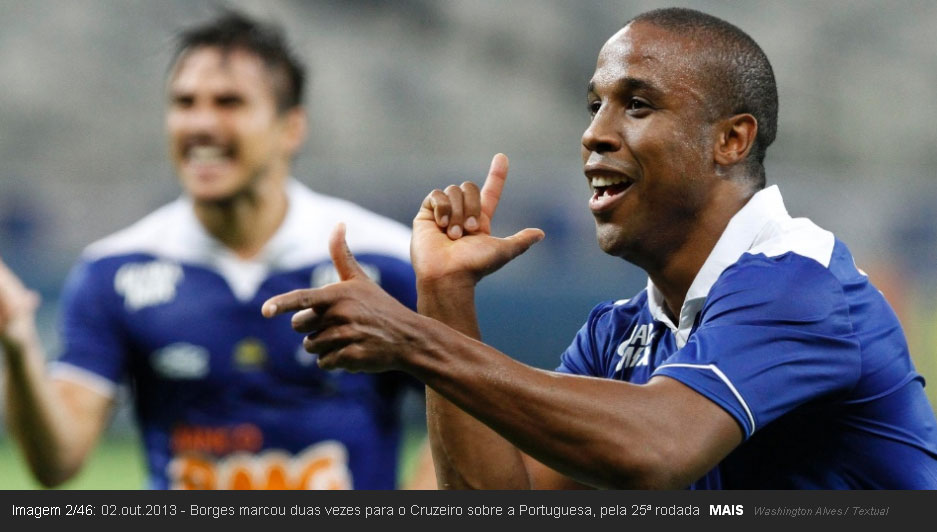 Borges, do Cruzeiro, comemora seu gol no jogo Cruzeiro4x0Portuguesa