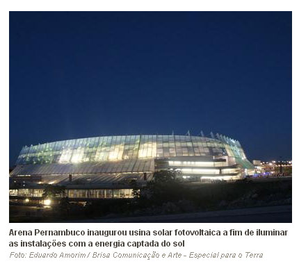Arena Pernambuco possui usina solar fotovoltaica que ilumina as instalações com a energia captada do sol