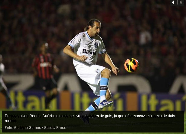 Na reestréia de Renato, como técnico do Grêmio, Barcos desencanta depois de 2 meses e faz seu 1º gol
