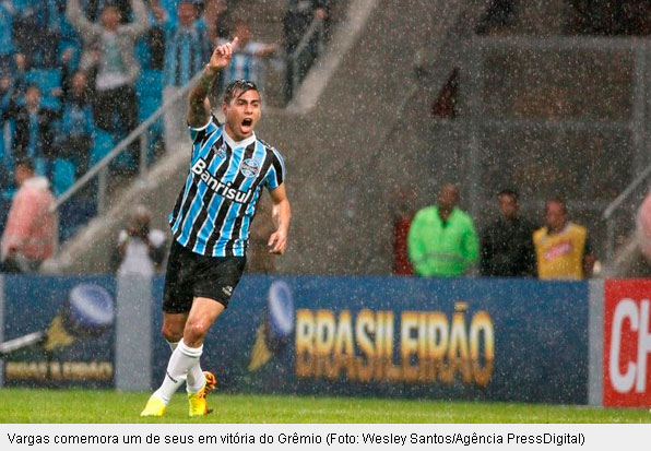Vargas comemorando um dos seus gols: Grêmio2x1Botafogo