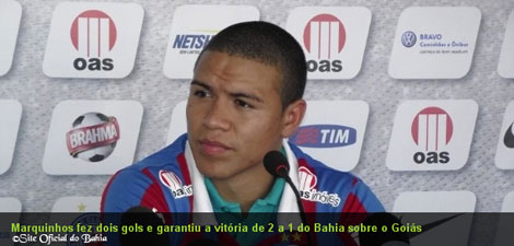 Marquinhos em sua entrevista sobre os 2 gols que deram a 1ª vitória ao Bahia na Arena Fonte Nova