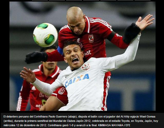 Paolo Guerrero, o que fez os gols da vitória do Corinthinas, no Mundial de Clubes 2012