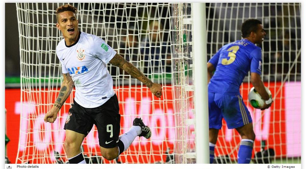 Paolo Guerrero, o que fez os gols da vitória do Corinthinas, no Mundial de Clubes 2012