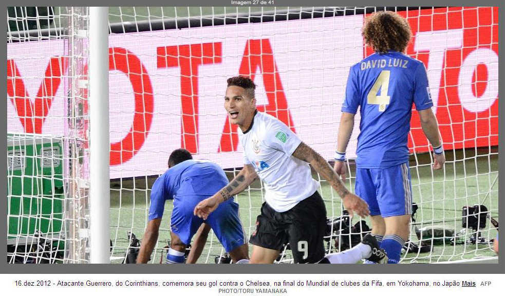 Paolo Guerrero, o que fez os gols da vitória do Corinthinas, no Mundial de Clubes 2012