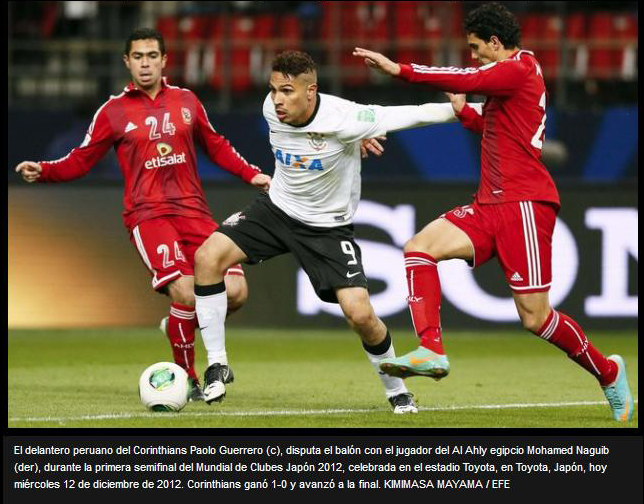 Paolo Guerrero, o que fez os gols da vitória do Corinthinas, no Mundial de Clubes 2012