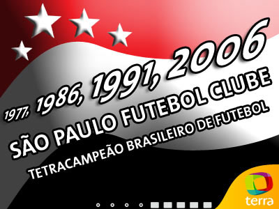 imagem demonstrando que o SPFC foi campeão brasileiro em 1977, 1986, 1991 e agora em 2006