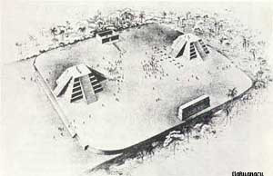 Desenho da pirâmide de Acapana. Visite http://www.bibliotecapleyades.net/arqueologia/esp_tiahuanaco2.htm