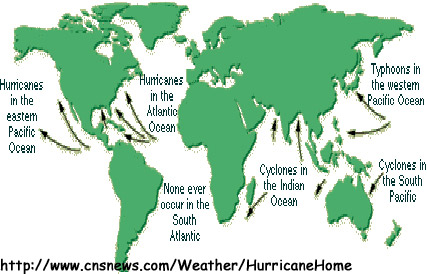 Imagem dos locais e nomes onde ocorrem os furacões. Imagem da http://www.cnsnews.com/Weather/HurricaneHome Imagem dos locais e nomes onde ocorrem os furacões. Imagem da http://www.cnsnews.com/Weather/HurricaneHome