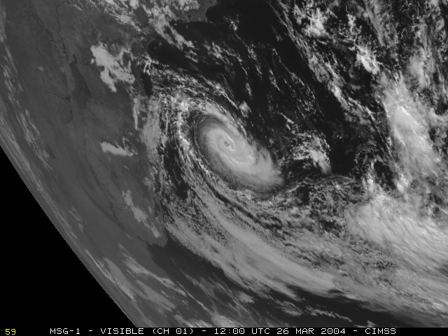 Imagem captada pelo satélite Meteosat 8, em 26/março/2.004, às 12hUTC