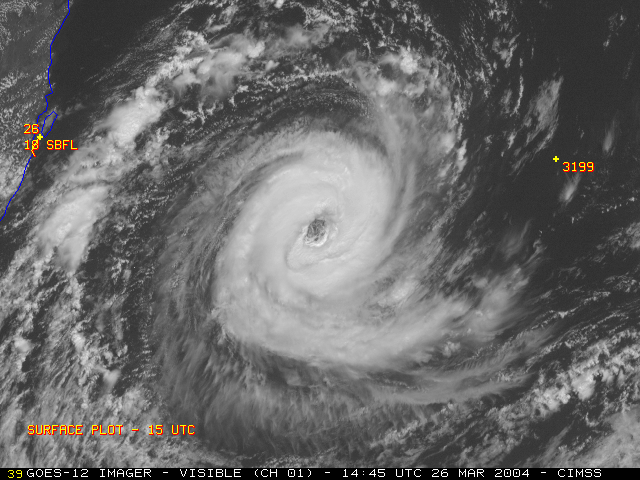 Imagem captada pelo satélite Góes no dia 26março2.004, às 14,45UTC