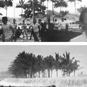 Foto do tsunami invadindo o Havaí, em 1.946