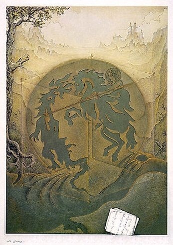 imagem de ilusão cavaleiro lutando com um animal